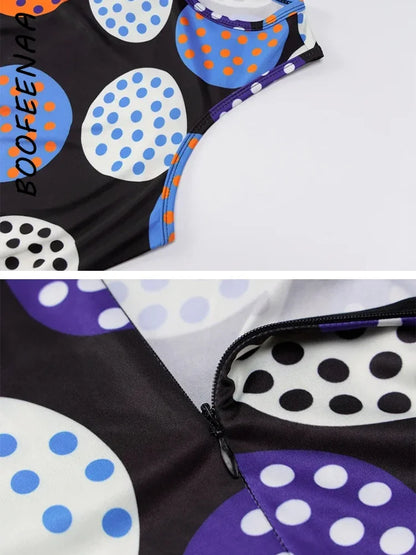 BOOFEENAA Polka Dot Print New Jumpsuits 2020 Cute Sexy Outfits For Women Clubwear Bodycon Tracksuit Rompers C16-BF27