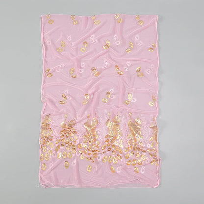 Women Glitter Thin Muffler Solid Color  Elegant Hijab Scarf Chiffon Long Scarves Gold Peacock Print Wrap Shawl Georgette Scarf