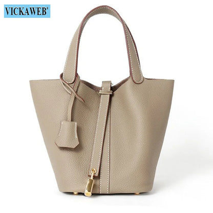 Women Tote Bags 100% Genuine Leather Bucket Female Fashion Solid Designer Shopper Shoulder Handbags Brand Trend Purses