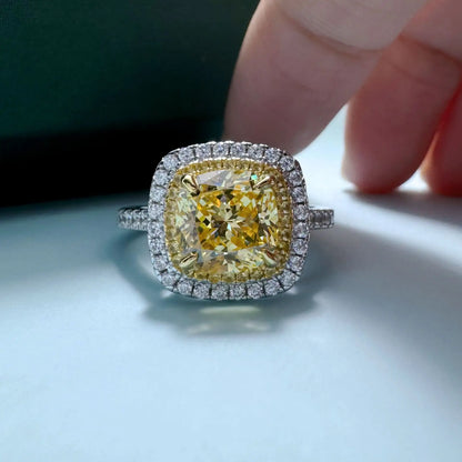 Double ring yellow diamond micro-set ring PT950 platinum, 2.5 carats, women, yellow diamond starlight effect