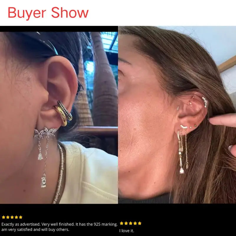 925 Sterling Silver Needle Long Chain Stud Earrings For Women Exquisite Zircon Geometric Tassel Pendant Earrings Luxury Jewelry