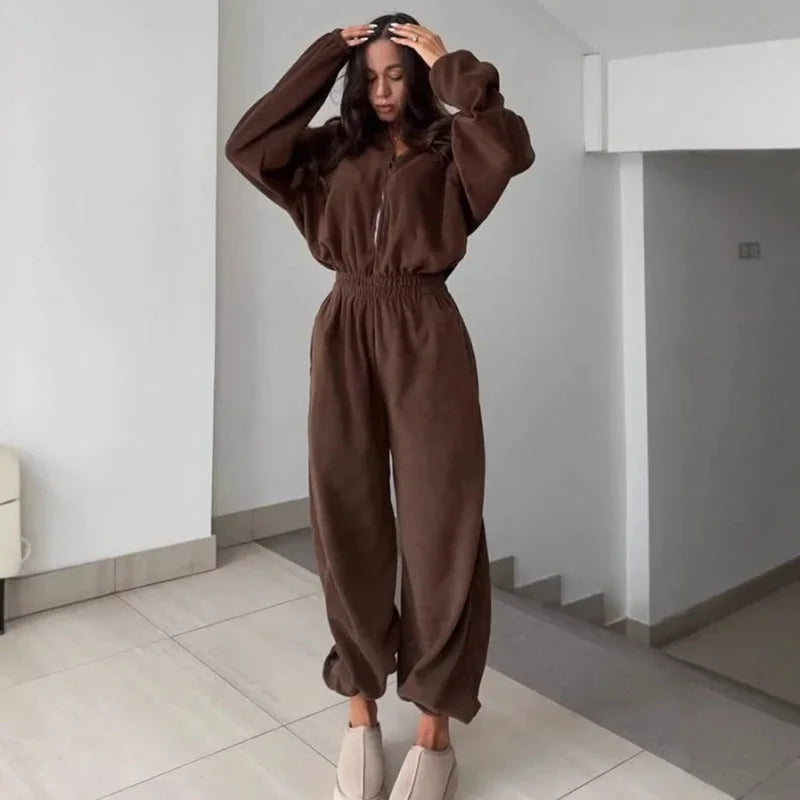 Jumpsuits Women Rompers One Piece Full Sleeve Zipper Overalls Long Pants Elastic High Waist Rompers Y2k Streetwear Jumpsuit 2025