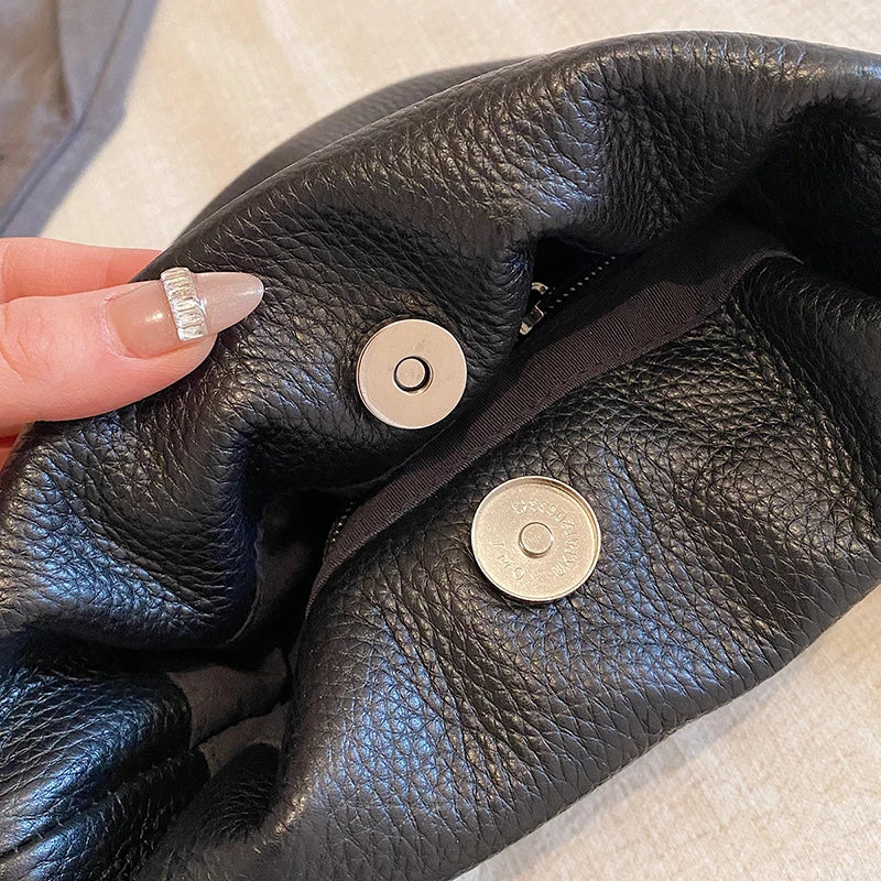 100% Genuine Leather Women Shoulder Crossbody Bags High Quality Solid Color Cow Leather Bucket Handbag Luxury Female Sac