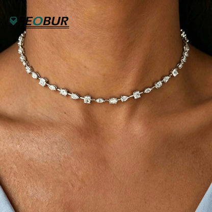 Certified Mixed Moissanite Tennis Necklace for Women S925 Silver Oval Pear Marquise Asscher Cut Full Lab Diamond Choker Jewelry