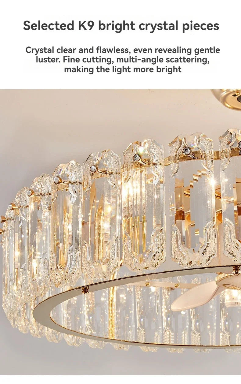 Nordic Luxury Crystal Ceiling Fan Light Modern Minimalist Dining Room Hotel Pendant Lights Living Room Bedroom Silent Fan lamp