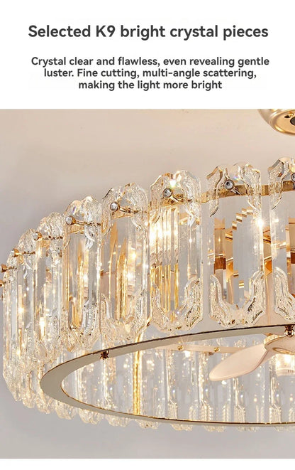 Nordic Luxury Crystal Ceiling Fan Light Modern Minimalist Dining Room Hotel Pendant Lights Living Room Bedroom Silent Fan lamp