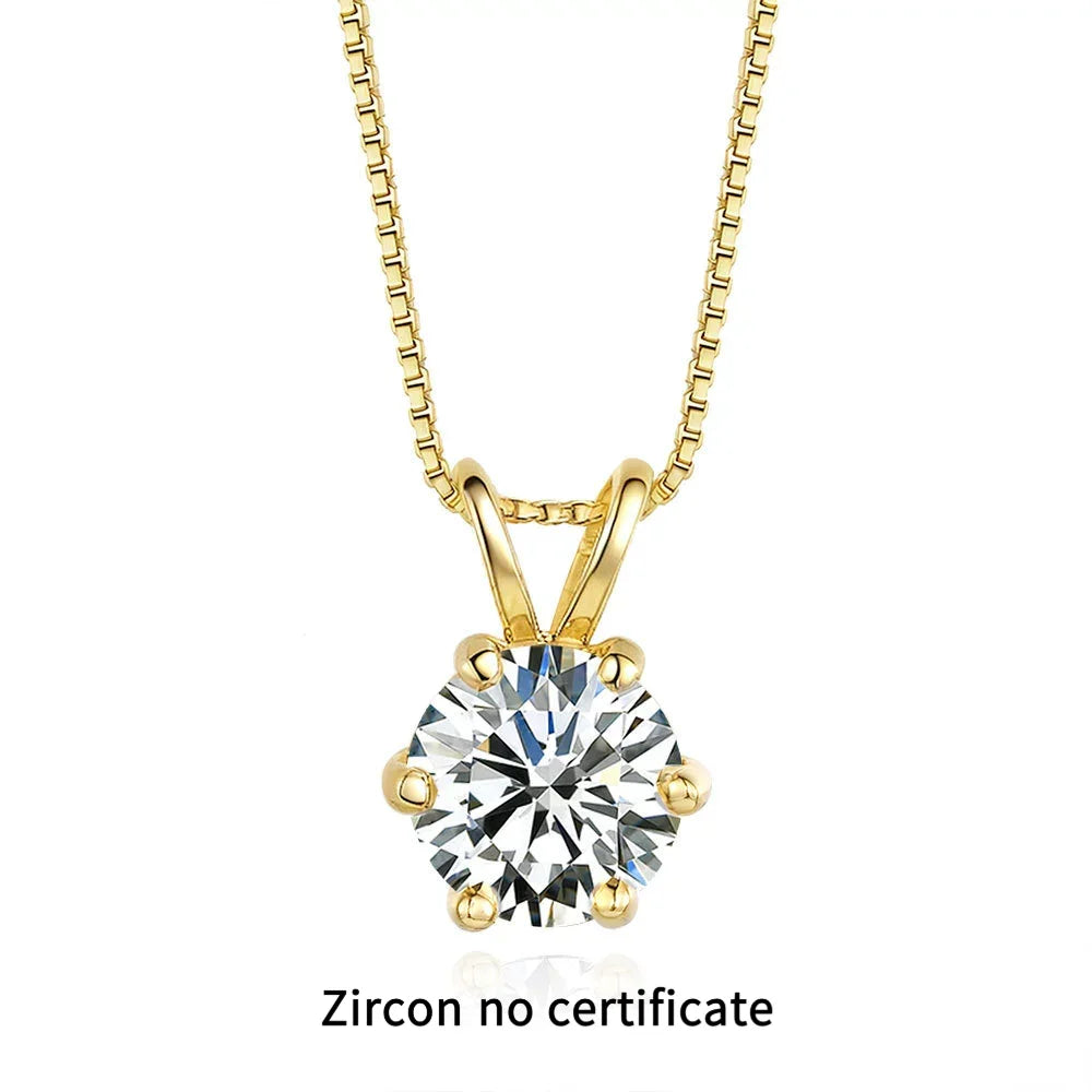 TY 1ct Moissanite Pendant Necklaces S925 Sterling Silver Solitaire Necklace Chains For Women Fine Jewellry Gifts