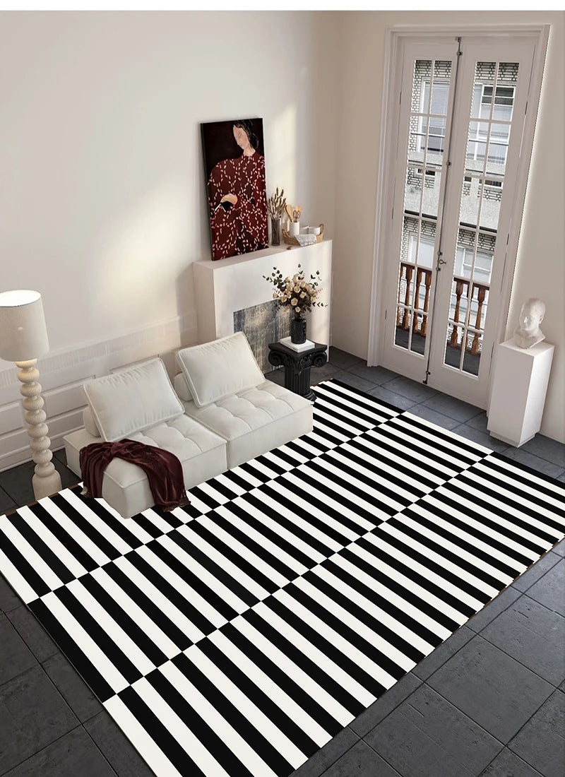 Light Luxury Black and White Striped Rug Modern Large Area Living Room Sofa Rugs Simple Bedroom Decor Carpet Home Room Carpets
