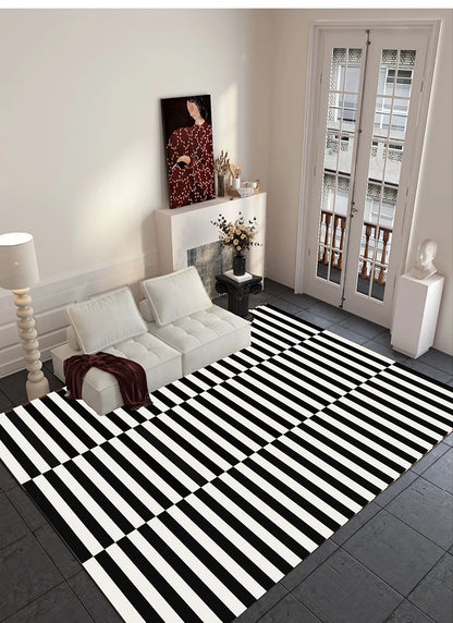 Light Luxury Black and White Striped Rug Modern Large Area Living Room Sofa Rugs Simple Bedroom Decor Carpet Home Room Carpets