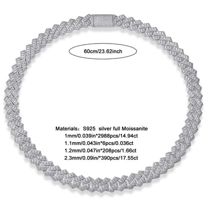 Wong Rain 925 Sterling Silver VVS1 3EX D Color Real Moissanite Full Diamonds Gemstone Sparkling Cuban Chain Necklace Jewelry GRA