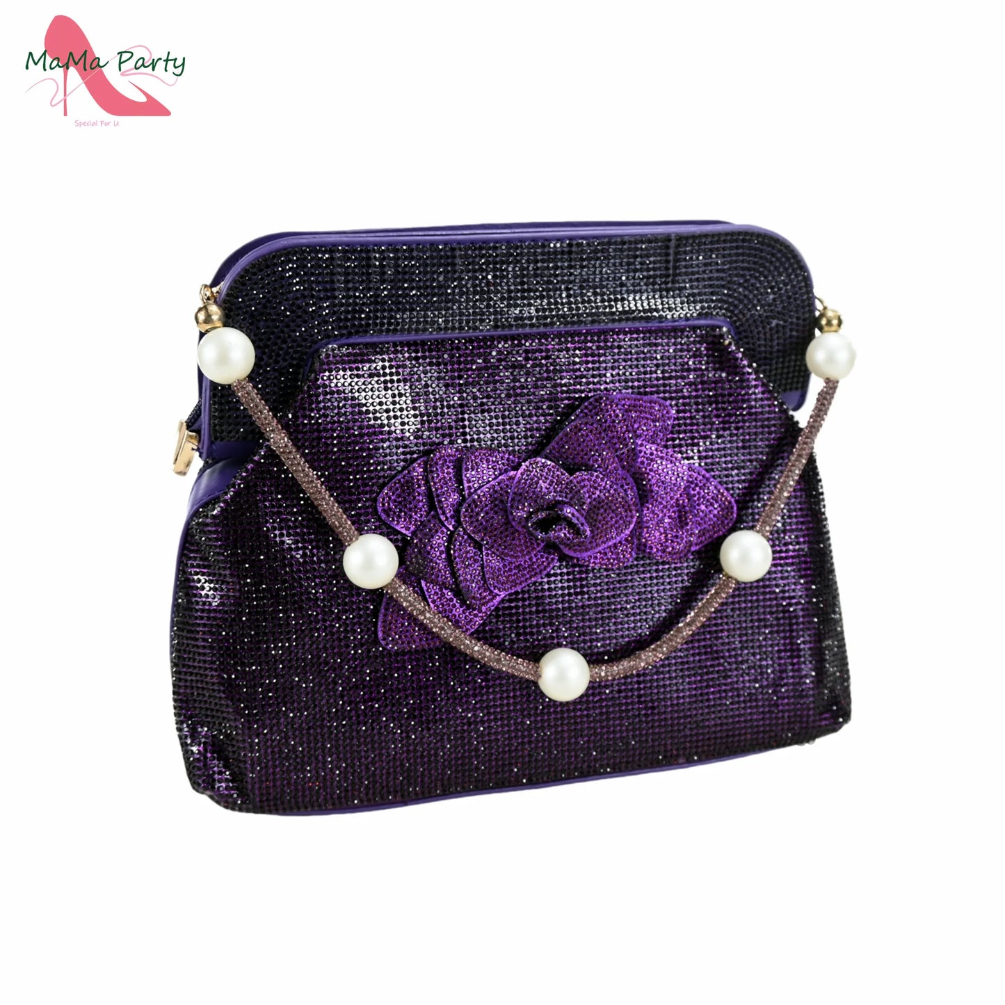 Purple Color New Arrivals Italian Design Nigerian Women Shoes and Bag Set Pointed Toe Slipper with Shinning Crystal for Party