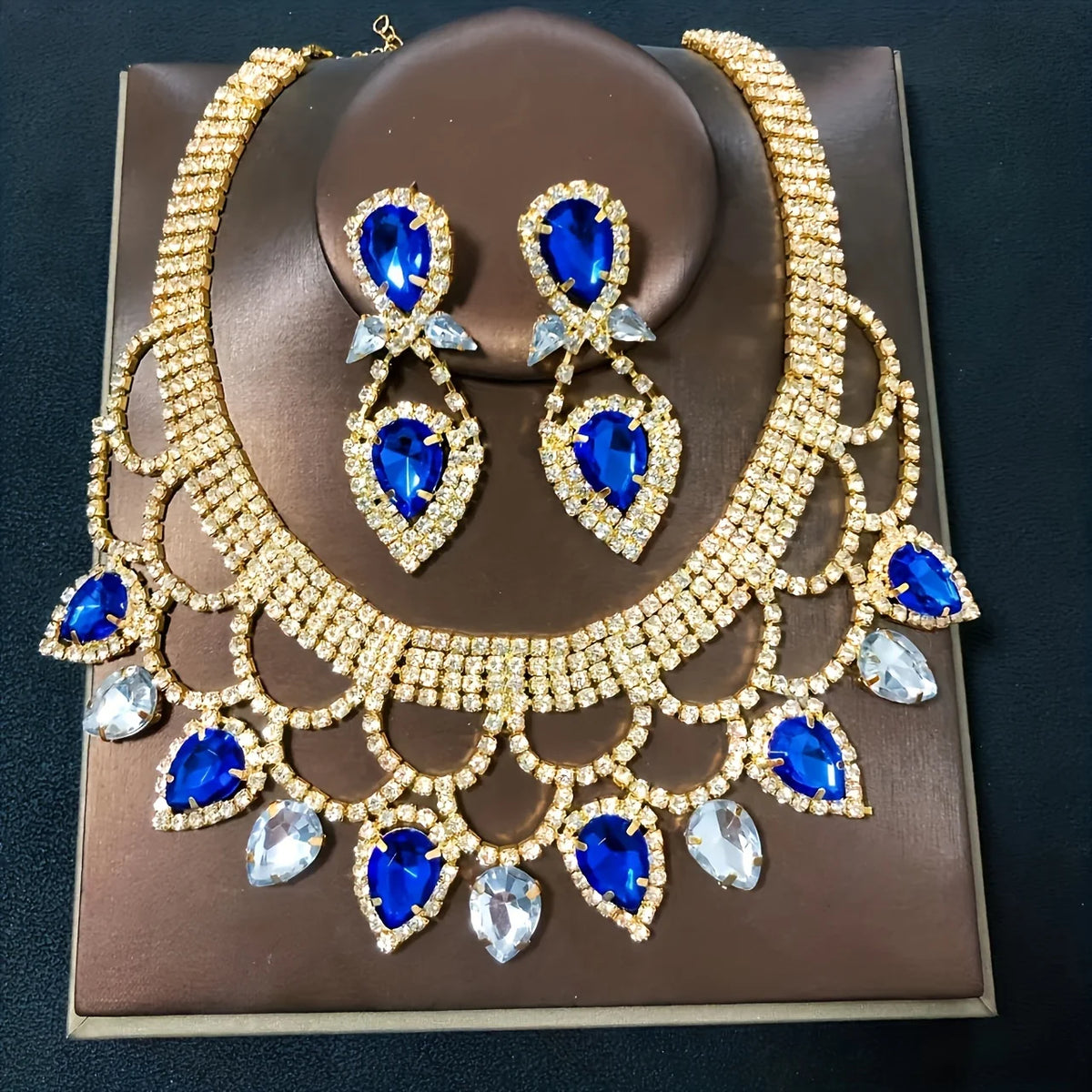 Fashionable Ladies' Exaggerated and Exquisite Handmade Rhinestone Necklace Earring Set, Bride's Dance Dress Jewelry Accessories