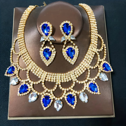 Fashionable Ladies' Exaggerated and Exquisite Handmade Rhinestone Necklace Earring Set, Bride's Dance Dress Jewelry Accessories