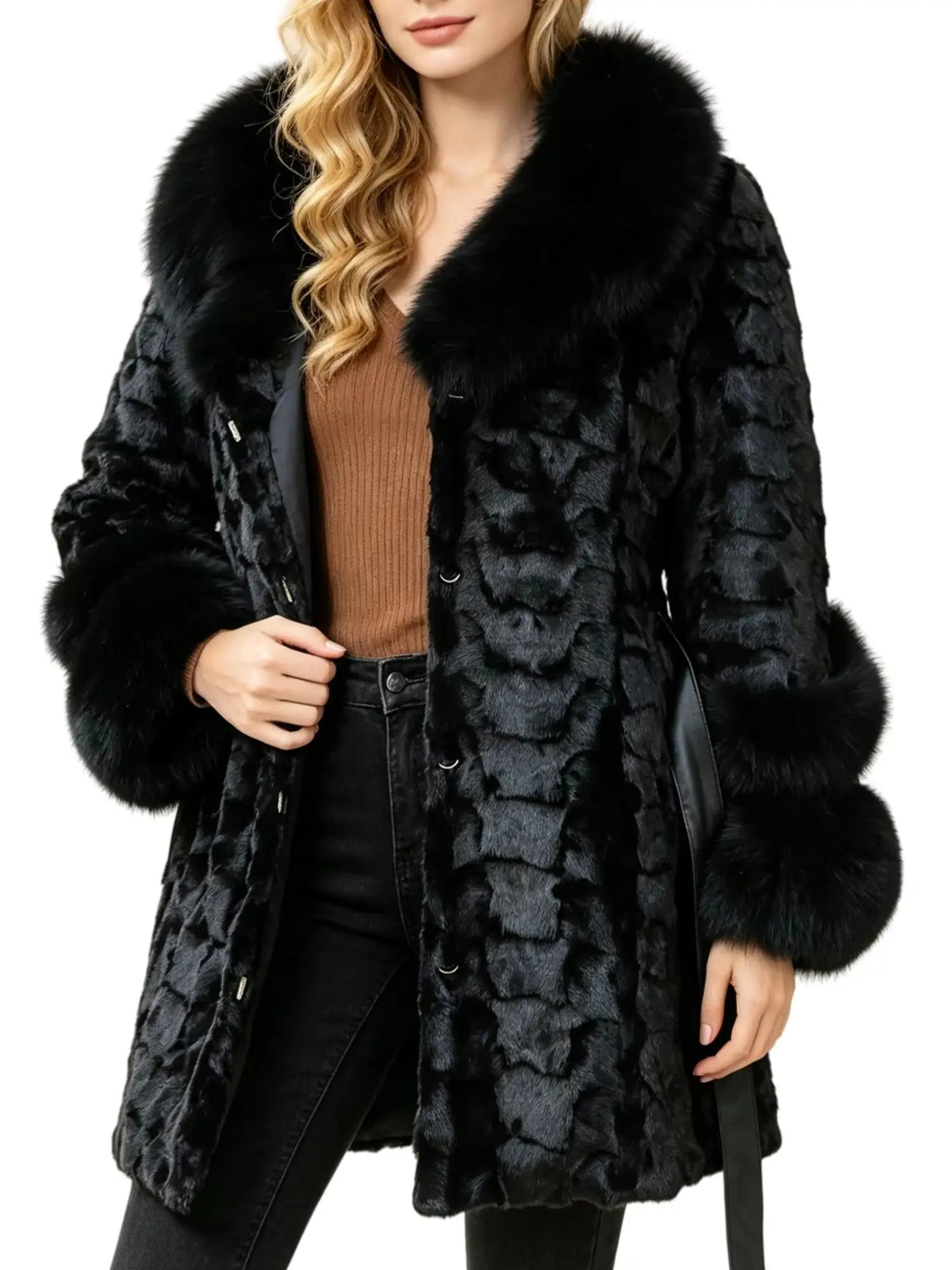 Ladies' Winter Mink Fur Coat 2026 with Fox Fur Collar Slimming Fashionable Elegant Temperament Light Luxury Ladies Style