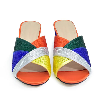 New Arrival African Women Wedding Shoes Bride Shoes Luxury Elegant Low Heels Rhinestone Lady Slippers Sandals Nigerian Pumps