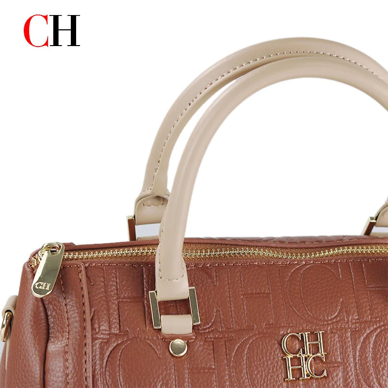 CH Boston Bag Women Metal Lock Handbag Double Top Handle Detachable Crossbody Strap Daily Travel Ladies Shoulder Purse