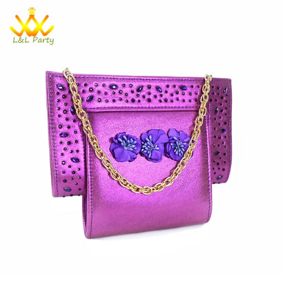 High Quality 2024 Summer New Design in Purple Color Mature Style Italian Women Shoes and Bag Set with Platform for Wedding Party
