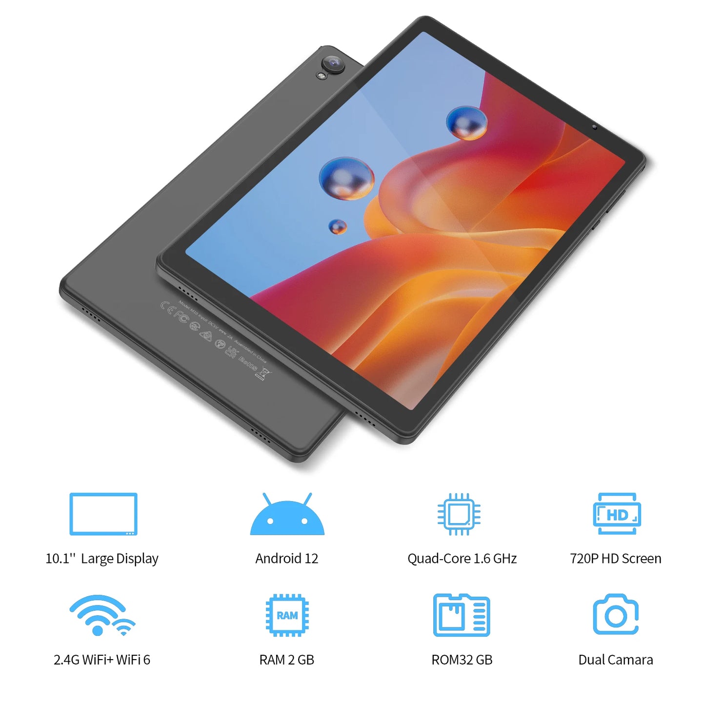 PRITOM Tablet 10 inch Android 14 32GB ROM 512GB Expand Tablets, 2GB RAM Wi-Fi 6 Tablet PC with 1.6GHz Quad Core CPU, 10.1 inch