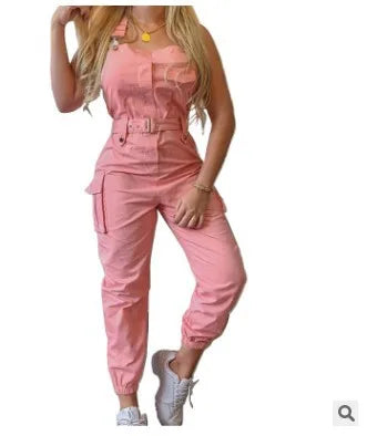 Fashion Pocket Jumpsuit Women Loose Dungarees Long Rompers Summer Solid Pockets Cargo Pants Female Casual Work Out Playsuits