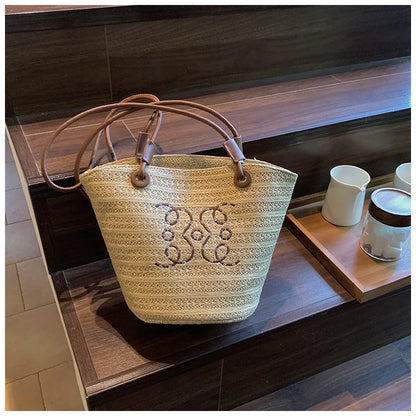 Summer New Vacation Woven Straw Bag, High Quality Seaside Beach Bag for Women, Women's Beach Bags Bucket Bag