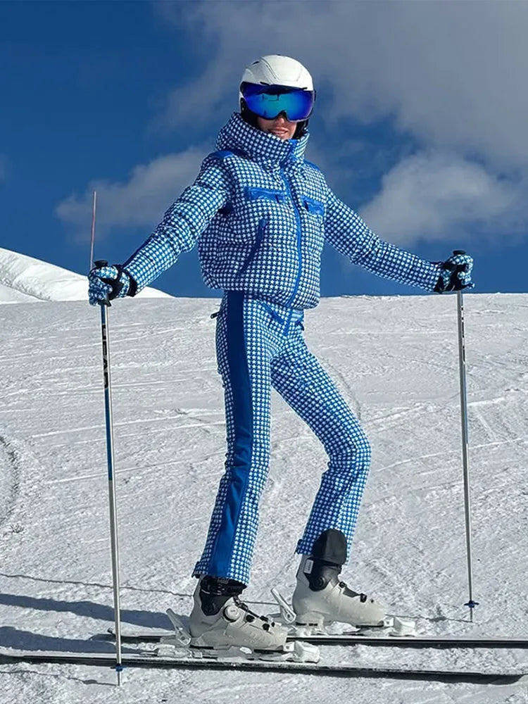 Thicken Print Cotton Jumpsuits Women High Neck Long Sleeves Zipper Belts Warm Skiwears Female 2026 Winter New Chic Ski Jumpsuit