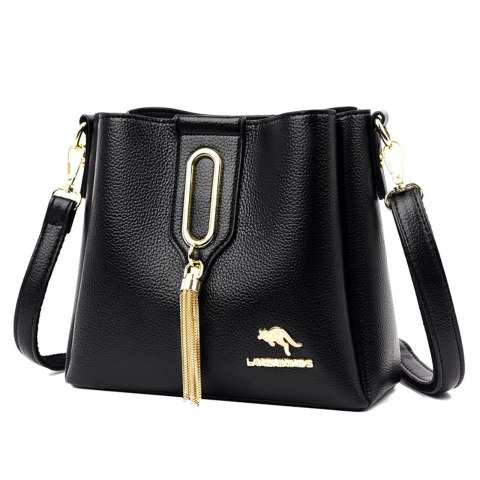 Luxury Hand bags For Women High Quality Pu Leather Three layers Ladies Shoulder Crossbody Bag Bucket Tassel Commuting Sac A Main