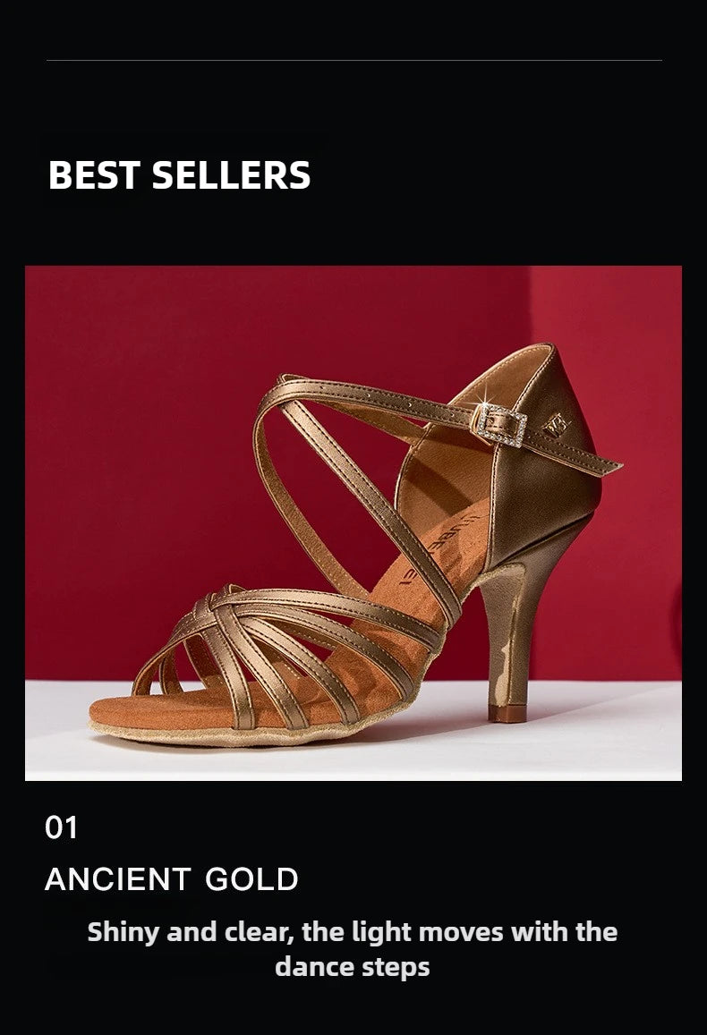UK Latin Dance Shoes Women's Professional Mid Heel Flexible Sole for Cha Cha Ballroom Practice