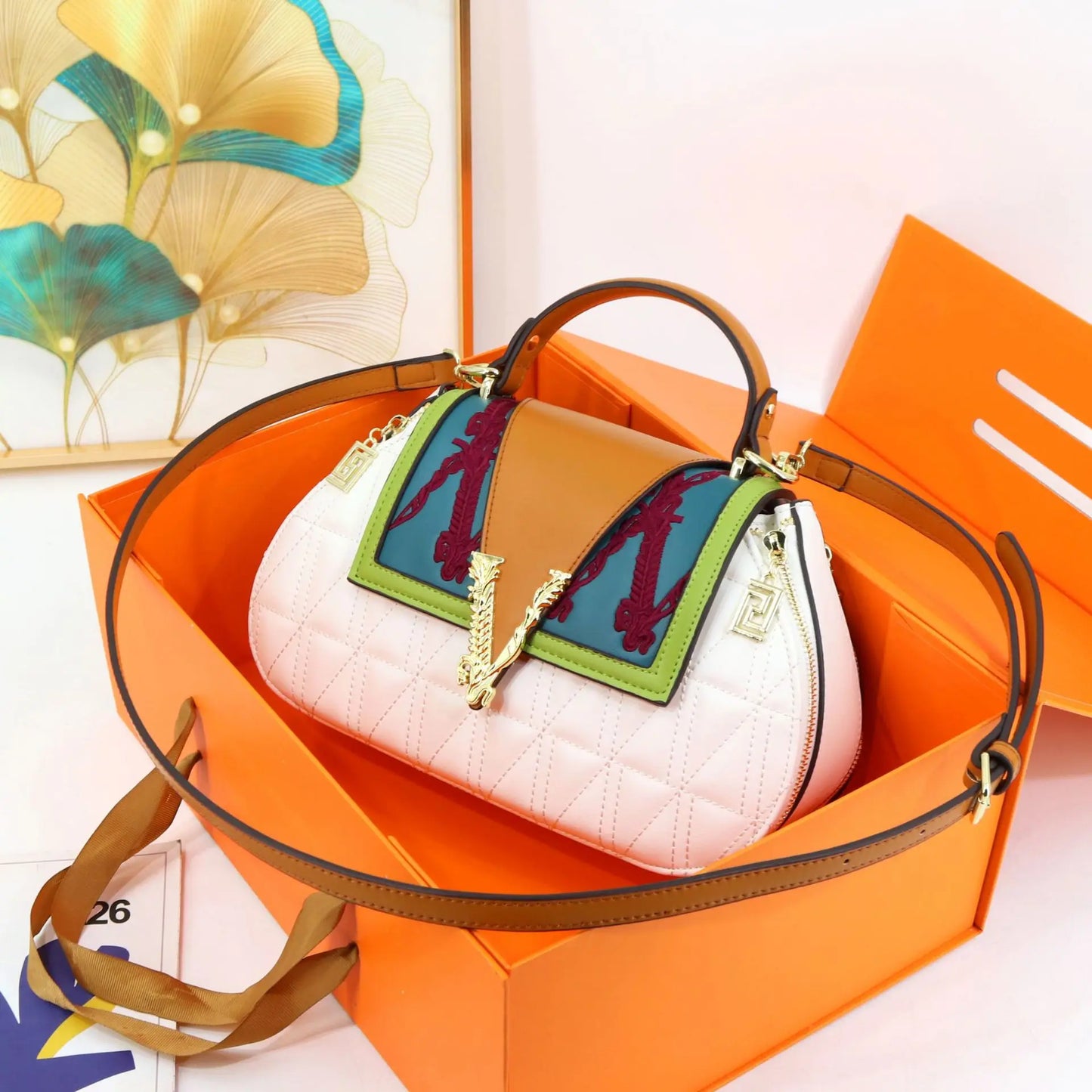 Luxury Women's Bag with V Ladies Leather Handbag Female Shoulder Bag Diamonds Crossbody Luxury Handbags Women Embroidery Bags