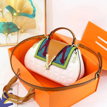 Luxury Women's Bag with V Ladies Leather Handbag Female Shoulder Bag Diamonds Crossbody Luxury Handbags Women Embroidery Bags