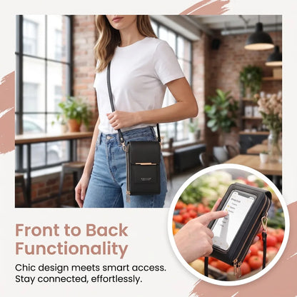RFID Blocking Touch Screen Cell Phone Bag Women Mini PU Leather Lightweight Card Holder Crossbody Shoulder Bag Adjustable Strap