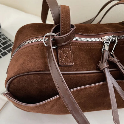 2026 Autumn Winter Latest Commute Shoulder Bags For Women PU Suede Pure Color Large Capacity Boston Bag Luxury Designer Handbags