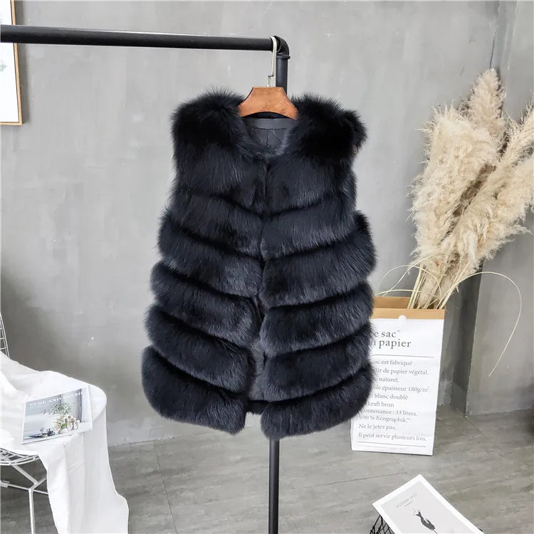 Women Natural Real Fox Fur Vest Autumn Winter Ladies 6 Strips Gilet Sleeveless Genuine Fur Coat Female Real Fur Vest Waistcoat