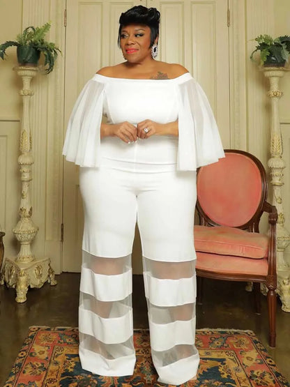 Women Jumpsuits Elegant Mesh Tassel Sleeves Off The Shoulder Summer Jumpsuit Straight Pant Sexy Plus Size Jumpsuit Evening