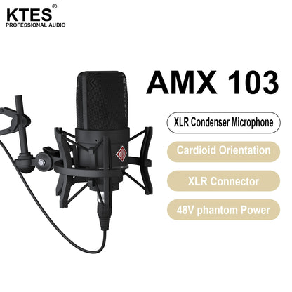 AMX 103 XLR Condenser Microphone 48V Phantom Power Mic for Audio Interface Mixer Studio Recording Podcast Streaming Voice Over
