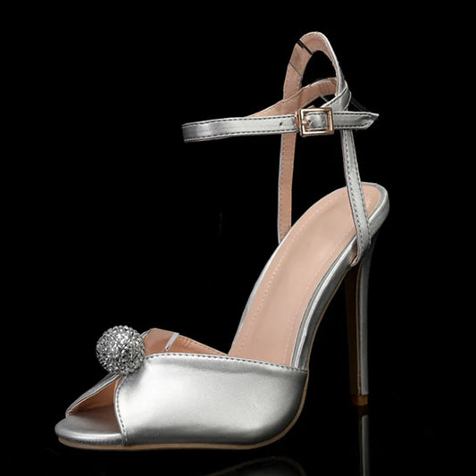Luxury Pearls Rhinestones Peep toe Women Pumps Sandals Sexy Ankle Strap High Heels Summer Bridal Wedding Party Shoes Sandals