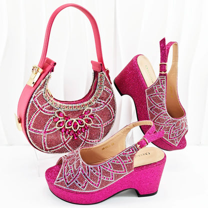 Doershow Italian Shoe and Bag Set New 2024 Women Shoes and Bag Set In Italy gold Italian Shoes with Matching Bag BNM1-6