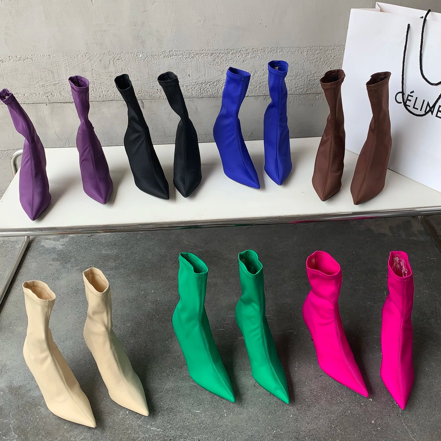 2026 New Spring Autumn Stretch Fabric Women Ankle Boots Sexy Pointed Toe High Heels Fashion Female Socks Pumps Shoes