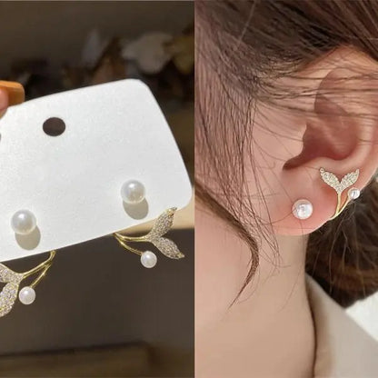 Exquisite Leaves Crystal Flower Stud Earrings For Women AAA Zircon Rose Butterfly Tassel Earring Bride Wedding Party Jewelry