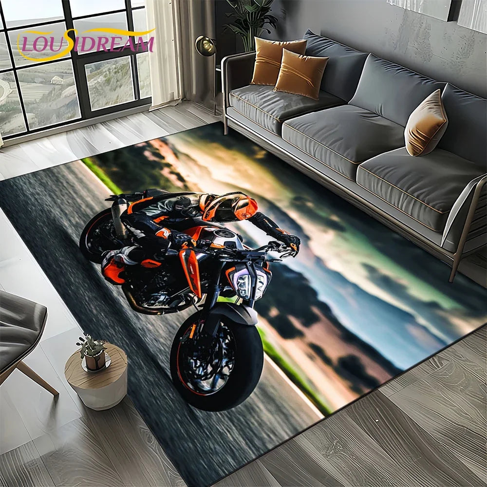 Racing Car K-KTM Motorcycle Carpet Rug for Living Room Bedroom Home Sofa Decoration,Kids Play Area Rug Non-slip Floor Mat Gift