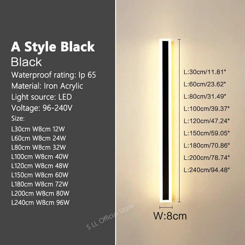 Modern Waterproof outdoor Long Strip LED wall lamps IP65 Iron Wall Light Garden porch Sconce Lights 110V 220V wall washer