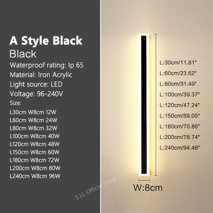 Modern Waterproof outdoor Long Strip LED wall lamps IP65 Iron Wall Light Garden porch Sconce Lights 110V 220V wall washer