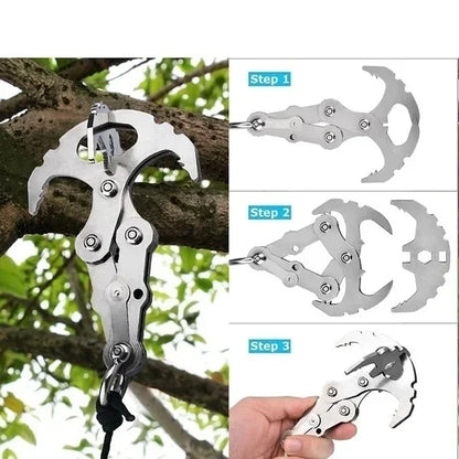 Folding Gravity Grab Hook Outdoor Rock Climbing Rescue Claw Survival Mountaineering Hook Tool Multifunctional Stainless Steel