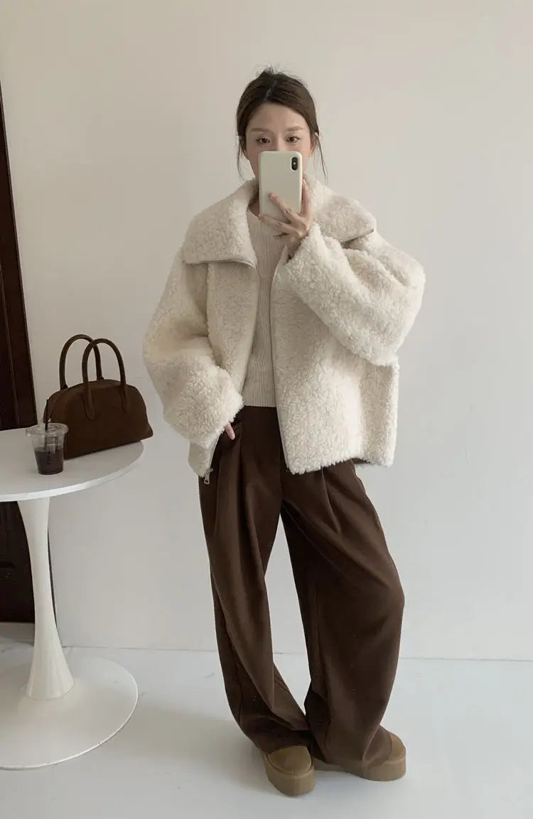 Fake Fleece Coat Women New Autumn Winter Casual Fleece-Lined Thickened Fur-Onepiece Coat Top