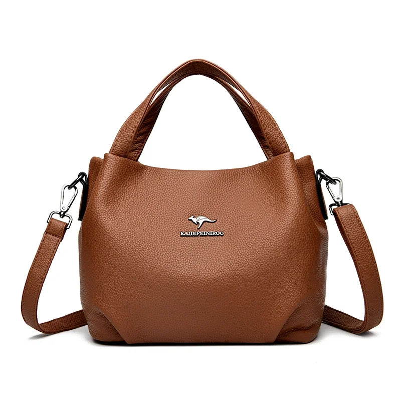 Genuine Soft PU Leather Handbags for Women Vintage Shoulder Tote Bag Luxury Designer Ladies Large Capacity Purse Bags Sac A Main