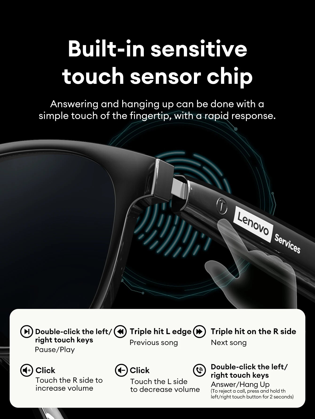 Lenovo GS106 Smart Wireless Glasses Bluetooth 6.0 Photochromic Lenses Sunglasses Hands-Free Music Calls Outdoor Sports Headphone