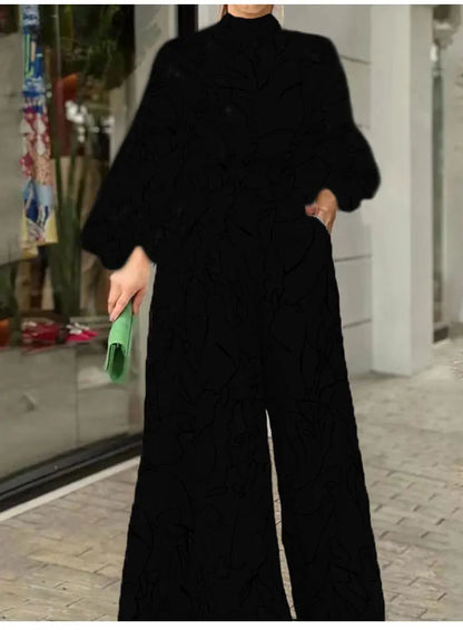 TRAF Autumn Fashion Back Zipper Jumpsuit Women's Casual Long Sleeve Tie Knot Strap Jumpsuits Loose Wide Leg Pants Streetwear