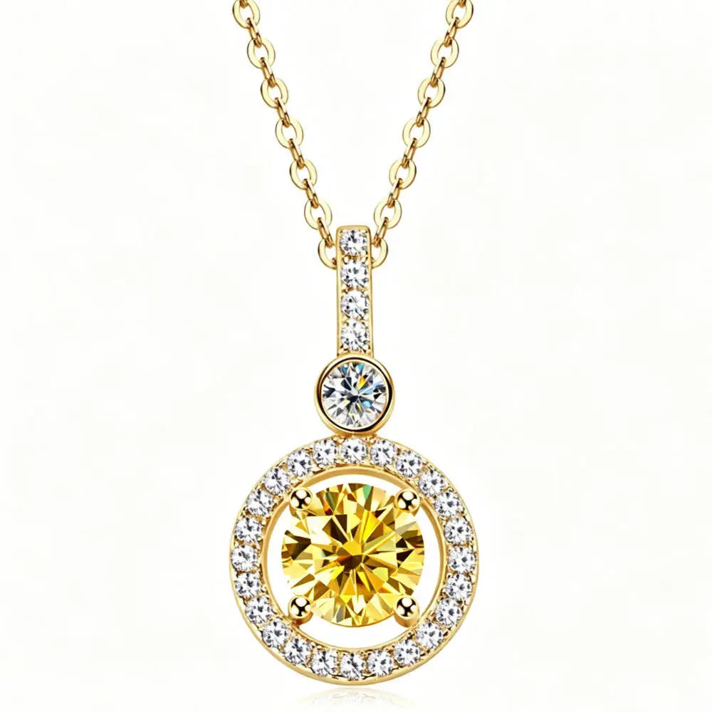 925 Sterling Silver Double Circle Halo Two Stone Drop Pendant Necklace Round Cut D VVS1 Multi Color Moissanite Fine Jewelry