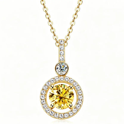 925 Sterling Silver Double Circle Halo Two Stone Drop Pendant Necklace Round Cut D VVS1 Multi Color Moissanite Fine Jewelry