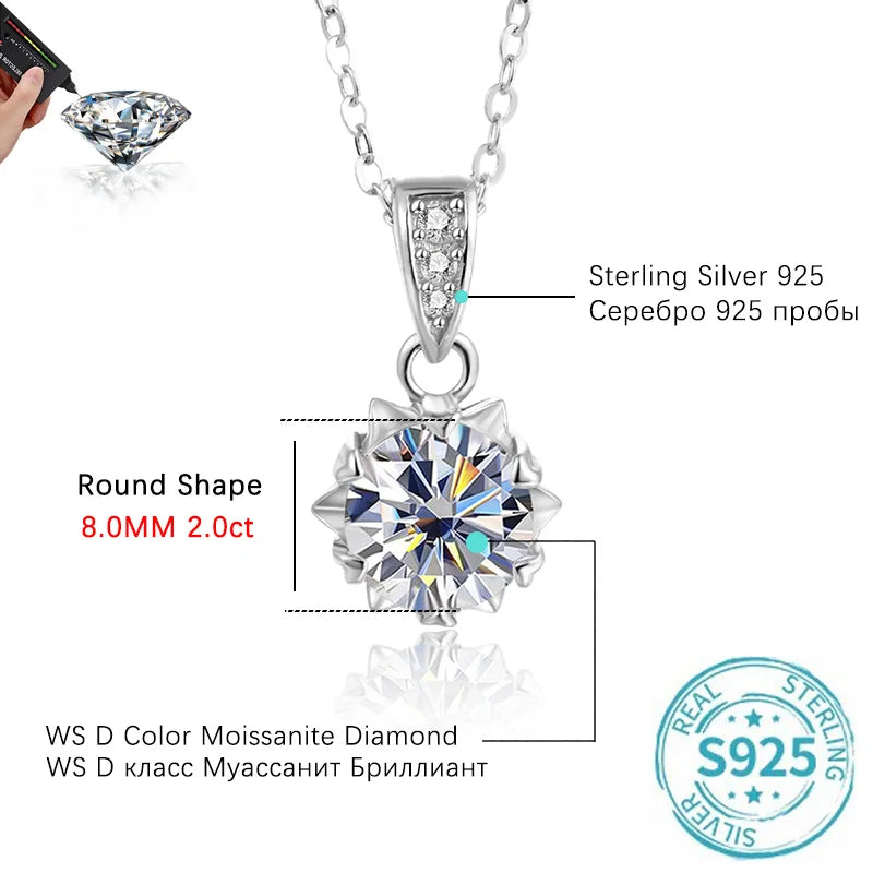 ALIZERO 1 Carat Round Brilliant Cut D VVS1 Moissanite Necklace For Women Jewelry with GRA 925 Sterling Sliver Diamond Necklace