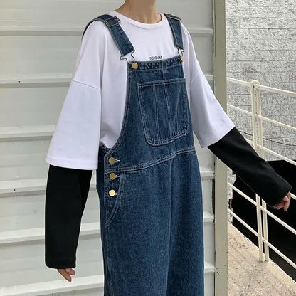 5XL Large Size Jumpsuit Women's Jeans Rompers Retro Big Pocket Loose Denim Overalls Korean Shoulder Strap Wide-leg Overalls